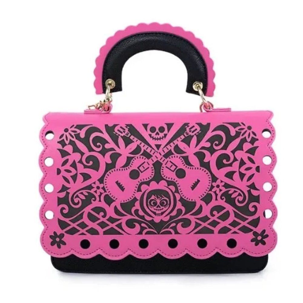 Loungefly Stitch Shoppe Disney Coco Scalloped Leather Crossbody Bag & Pin LE 300